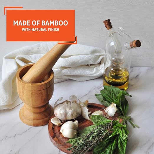 IMUSA USA Bamboo Mortar and Pestle, Small, Natural | Polished Finish, Naturally Crafted and Sturdy Design, Ideal for Crushing Fresh Spices and Herbs, Makes a Great Gift