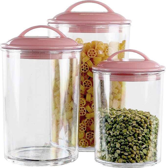 Reston lloyd Food Storage Containers, BPA Free Airtight Canisters for Cereal, Pasta, Sugar, Coffee, Flour, Cookies, Loose Tea, for Kitchen Organization, Set of 3, Pink