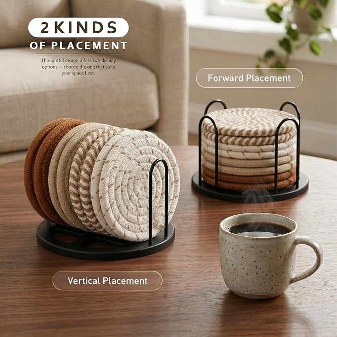 Lazebox Coasters Set of 8 for Drinks, 4 Inch Large Coasters for Coffee Table, Tabletop Protection for Hot & Cold Drinks, Versatile Coasters for Home Decor, Non-Slip & Easy to Clean, Coffee
