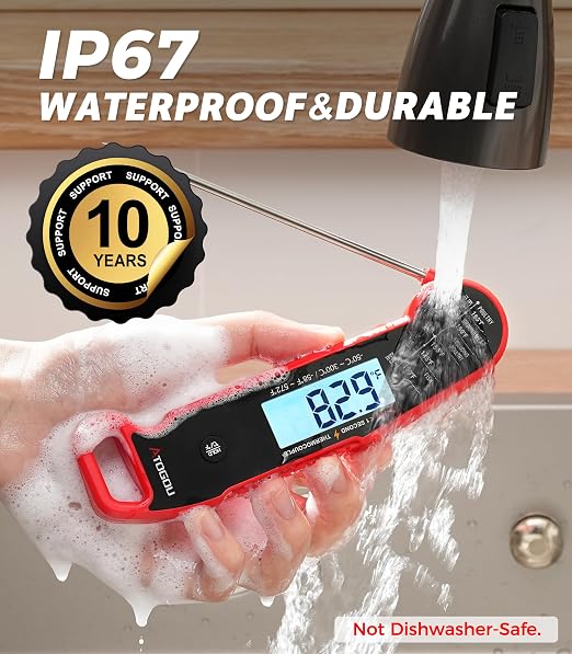 Atogou Professional Meat Thermometer Digital, <1 Sec Instant Read, Red | ±0.5℉Accuracy, IP67 Waterproof, Thermocouple Sensor Probe, with Hold, Magnetic Back, for Kithchen, BBQ, Grill for Men Him Dad