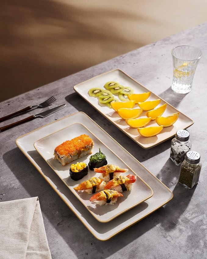 Famiware Serving Platters Set of 3 Sizes - Rectangular, Cappuccino White | 15.67"/14.1"/12.6" Fine Stoneware Serving Trays for Party, Entertaining for Food, Turkey, Cheese, Microwave Dishwasher Safe