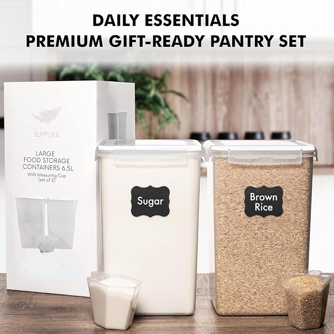 2 PC [7 Qt / 6.5L / 220 Oz] Large Food Storage Containers with Lids Airtight - BPA Free Clear Plastic Kitchen and Pantry Storage Containers for Cereal, Flour, Sugar, Rice