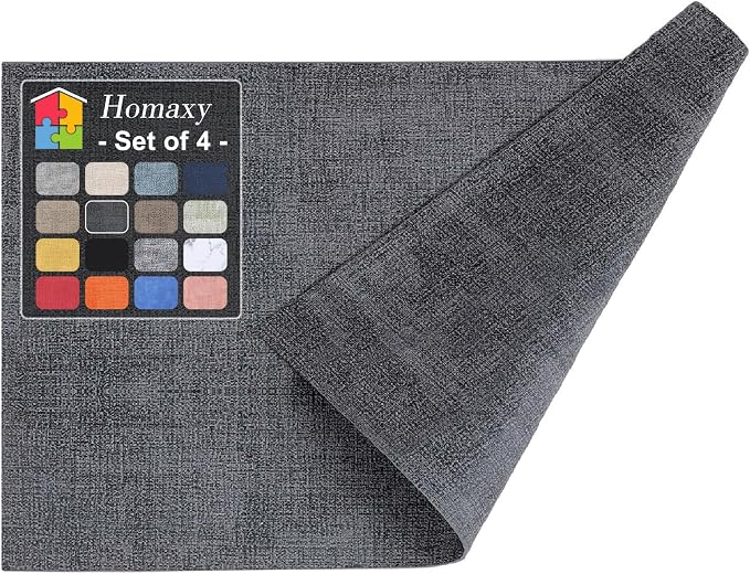 Homaxy PU Faux Leather Placemats for Dining Table, Set of 4, Dark Grey | Waterproof Wipeable Washable Table Mats, Easy to Clean Anti-Slip Place Mats, 11.8" x 17"