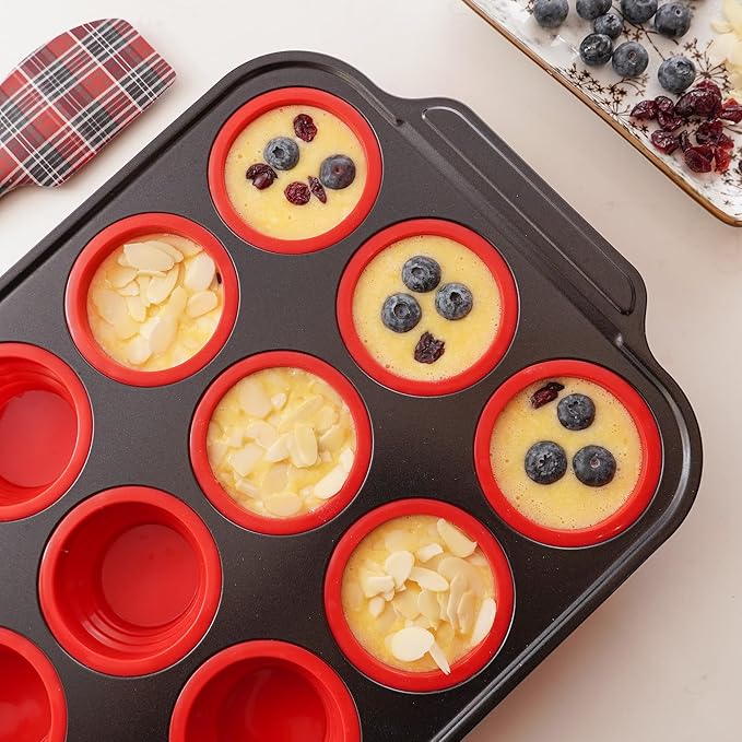 Silicone Muffin Pan for Baking with Metal Reinforced Frame, Nonstick Cupcake pan 12 regular size, Muffin Tin Easy to Pop, Silicone Egg Bite Molds for Oven Dishwasher Safe