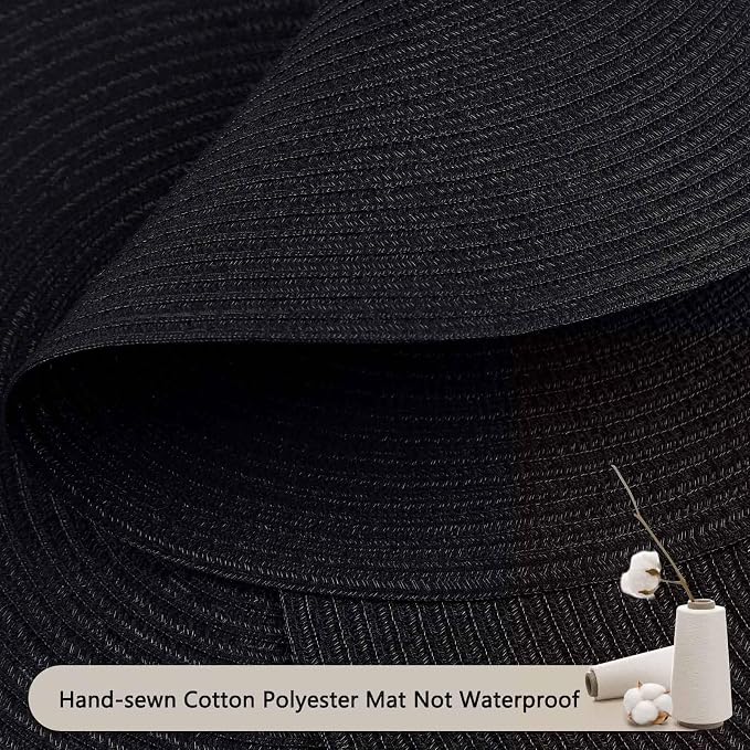 FunWheat Round Braided Placemats Set of 4 Place mats for Dining Tables Woven Heat Resistant Table Mats 15 inch (Black,4pcs)