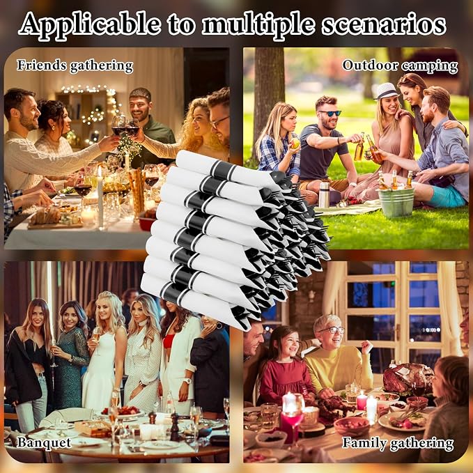 120pack Pre Rolled Black Plastic Silverware Set Disposable | Heavy Duty Disposable Wrapped Black Plastic Cutlery Utensils Set for Catering, Parties, Wedding, Birthday& Special Events