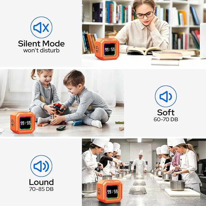 Kitchen Timer Visual Timer for Kids Color Display Gravity Sensor Cube | Digital Pomodoro Timer with Loud Alarm, Magnetic Back, Easy Use for Cooking, Classroom, Study & Productivity
