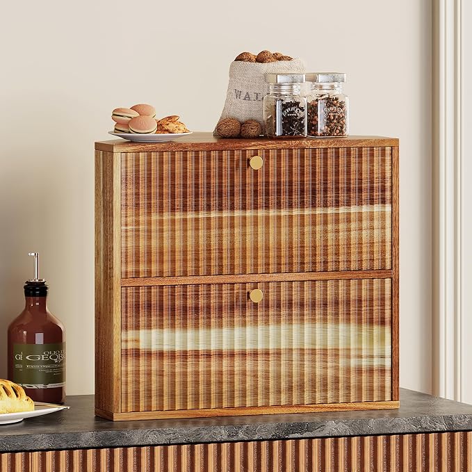 Trironsun Acacia Corner Bread Box for Kitchen Countertop Wood Two Layer Large Capacity Bread Storage Bin Vintage Storage for Homemade Bread (Acacia Wood)