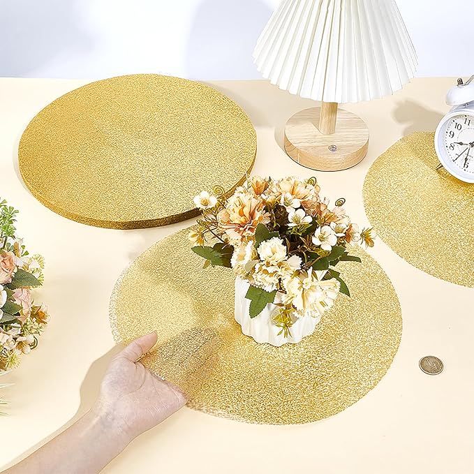 120PCS Disposable Gold Placemats Set, 13 Inch Gold Foil Table Mats Bulk, Metallic Mesh Pressed Round Doilies for Tables, Paper Placemats for Wedding Birthday Party Dining Table Home Decor