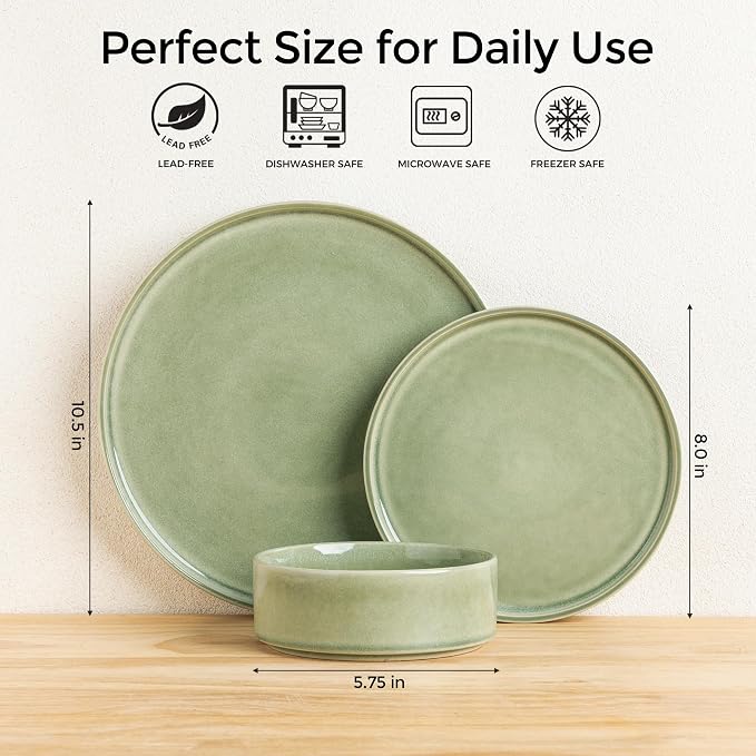 AmorArc Ceramic Dinnerware Sets for 4,12 Piece Plates and Bowls Sets Dishes | Stoneware Handmade Reactive Glaze Dishes Set | Highly Chip and Crack Resistant | Dishwasher & Microwave Safe