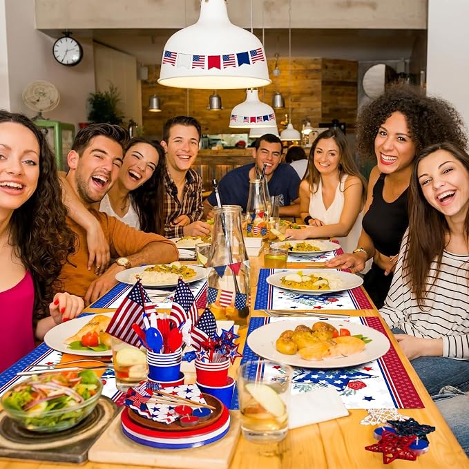 50 PCS Disposable Paper Placemats 4th of July Memorial Day Place Mats(D) | 16x11 Inch Patriotic Freedom Stars Table Mats for Holiday Indoor Outdoor Party Kitchen Dining Table Decorations