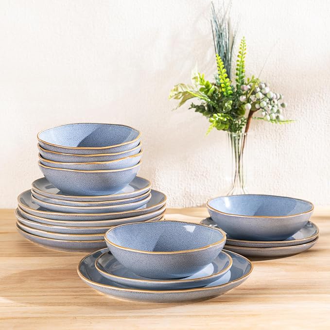 AmorArc Ceramic Dinnerware Sets for 4, 12Pcs Plates and Bowls Sets Dishes | Stoneware Handmade Reactive Glaze Dinner Set, Highly Scratch Resistant | Dishwasher & Microwave Safe Dishware