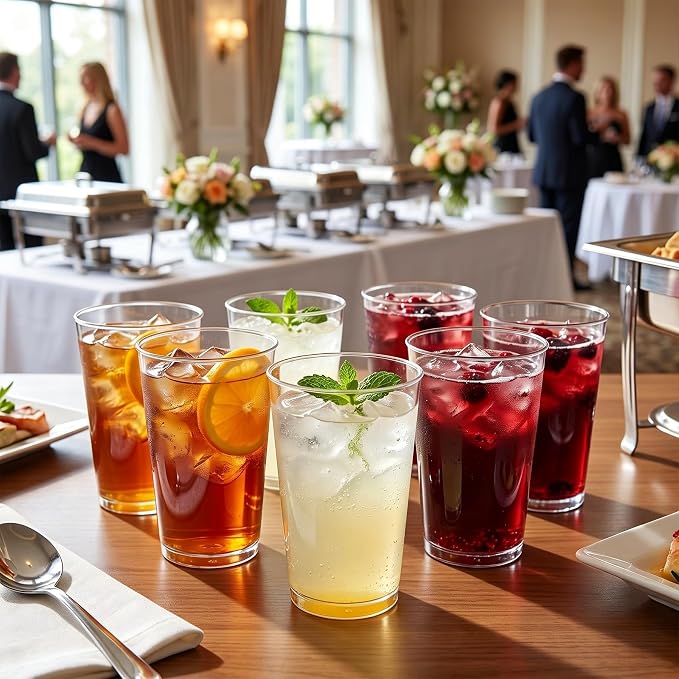 Byvivace 100Counts 12 OZ. Hard Plastic Cups Fancy Disposable Cups for Party, Clear Elegant Wedding Cups Disposable Wine Glasses for Wine, Juice, Cocktails and Cold Beverages
