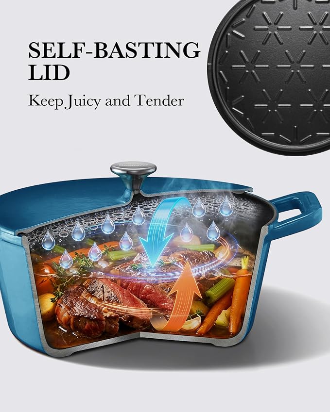 Dutch Oven Pot, 6QT Enameled Cast Iron Dutch Oven with Lid, Dual Handle, Dutch Pot for Sourdough Bread Baking, Braising & Roasting, 500℉ Oven Safe, All Cooktops Compatible, Marine