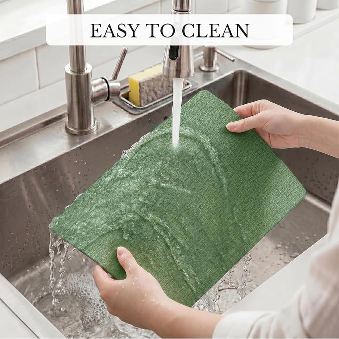 Romanstile Vinyl Placemats Set of 4, Reversible Faux Leather Heat Resistant Wipeable Table Mats, Waterproof Washable Non-Slip Table Placemats for Dining/Kitchen/Outdoor (Grey DarkGreen, 12" x 17")