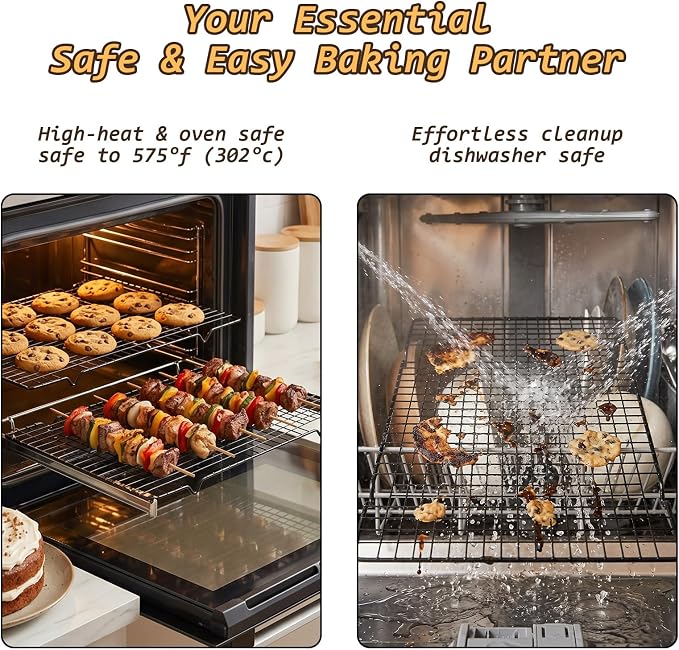 8Pcs Cooling Rack 15.75x9.84 Inch Iron Wire Grid, Cooling Racks for Cooking and Baking, Heavy Duty Oven Safe Baking Rack Stand for Roasting Grilling Drying, Dishwasher Safe Black