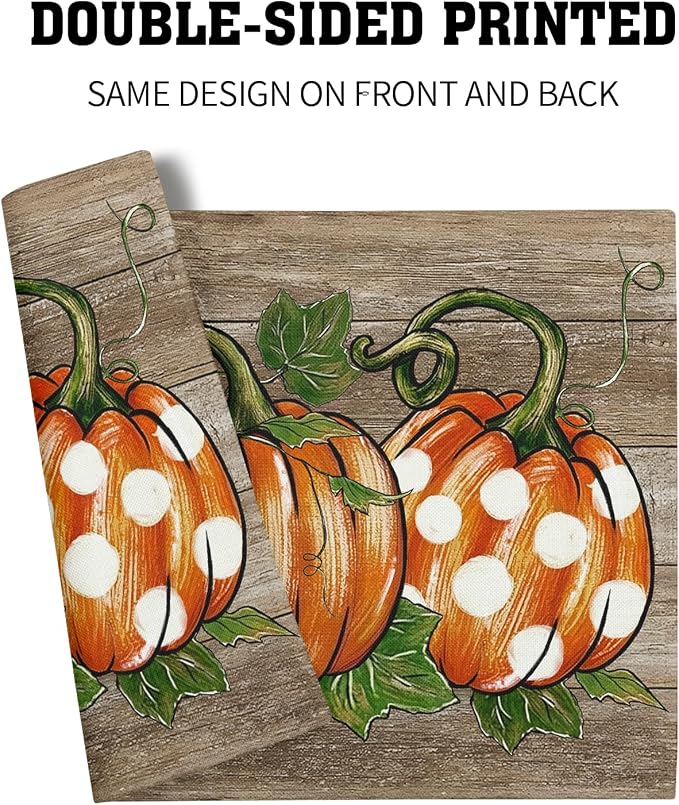 Thanksgiving Placemats Set of 6 18x12 Inch Autumn Pumpkins Thankful Linen Place Mats Heat-Resistant Washable Wipeable Fall Seasons Holiday Table Mat for Party Kitchen Dining Room Dinner Table Decor
