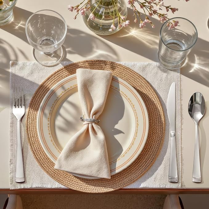 30-Piece Flatware Set, 18/10 Stainless Steel Silverware Set for 6 | Bead Edge Design, Matte Silver Finish, Dishwasher Safe, Elegant Table Setting, Daily Dining & Special Occasions