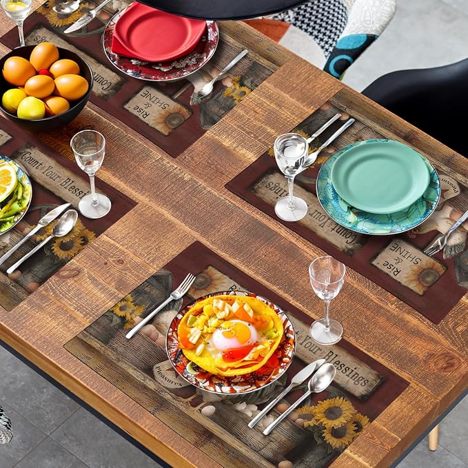 Farmhouse Rooster Placemats Set of 4 Farm Animal Chicken Place Mats 12x18 Inch Vintage Rustic Country Linen Table Mat Washable Non-Slip Placemat for Party Kitchen Dining Decor