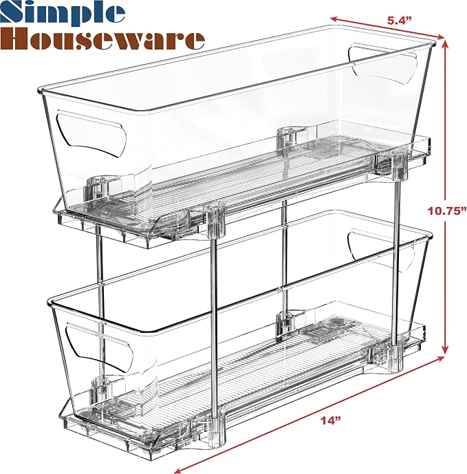 Simple Houseware 2 Tier Narrow Drawer Cabinet Pull-Out Organizer, Clear