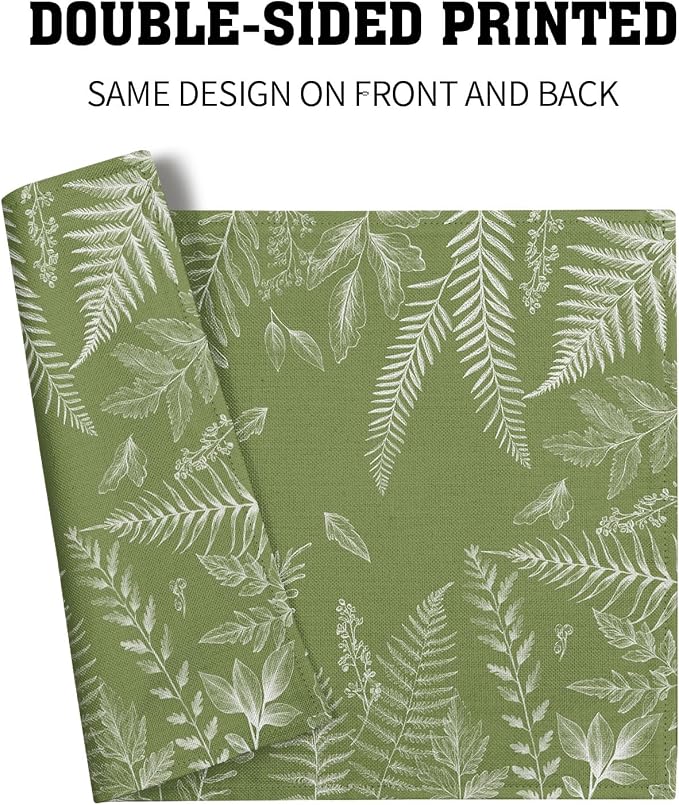 Spring Wild Fern Leaf Plants Placemats Set of 4, 12 x 18 Inch Green Place Mats Washable Kitchen Dining Linen Table Mats for Dining Table Kitchen Decoration