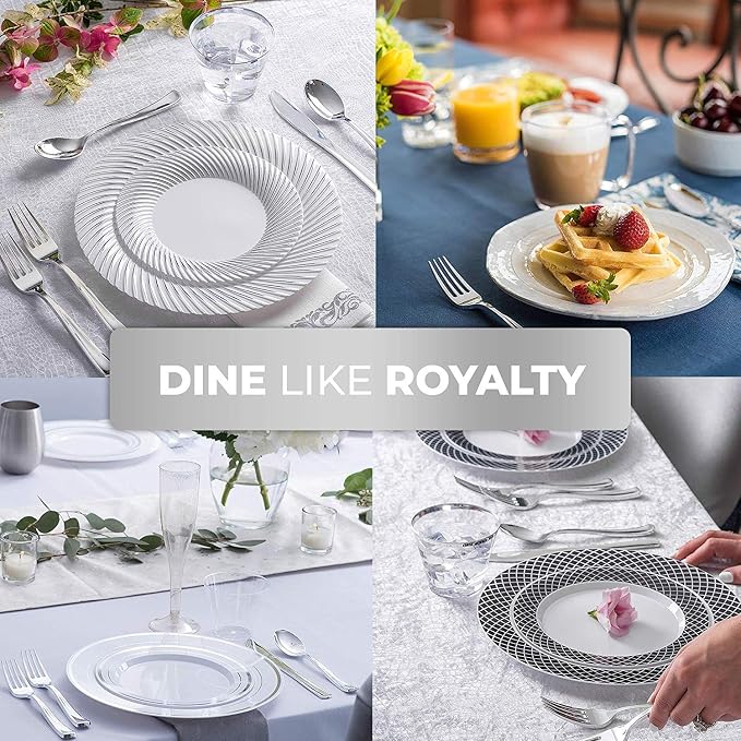 1280 Pack Silver Plastic Cutlery Disposable Silverware - 640 Forks, 320 Knives, 320 Spoons - For Catering, Parties, Dinners, Weddings, and Everyday Use, Stock Your Home