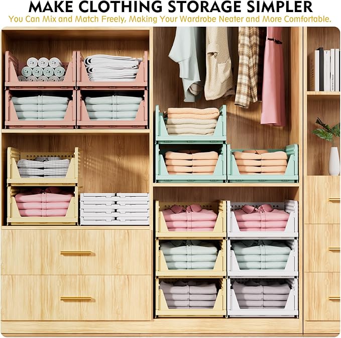 SNSLXH 5 Pack Stackable Closet Organizer Box, Multifunctional & Foldable Closet Storage Basket for Bathroom Kitchen Laundry Room Wardrobe Storage, Space-Saving Clothes Storage Drawer Organizer, Yellow | Stackable & Foldable Closet Storage Bins for Bath...