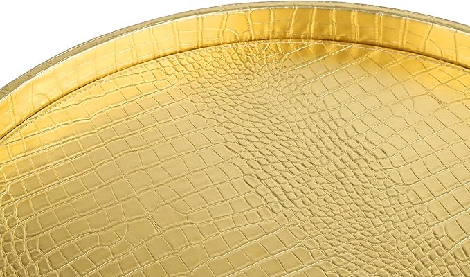 HofferRuffer Round Serving Tray 20'', Elegant Faux Leather Circle Ottoman Table Tray, Serve Tea Coffee Breakfast in Bedroom Living Room Kitchen (Gold, 20")