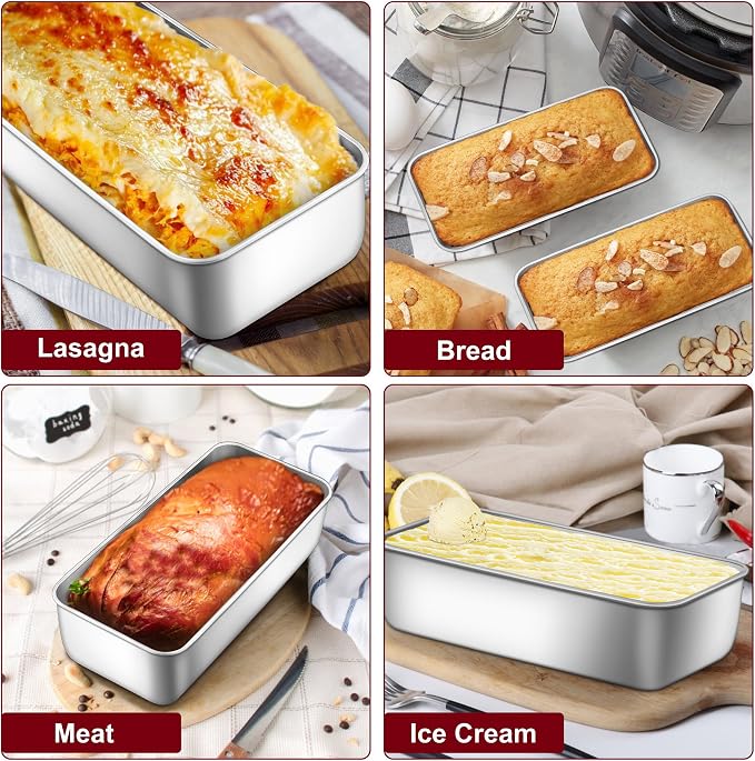 LIANYU 8 Pack Large 12x5 Inch Loaf Pans, Stainless Steel Bread Pans Set | Metal Bakeware for Baking Sourdough Bread, Meatloaf, Cake, Brownies, Durable & Non Toxic, Dishwasher Safe