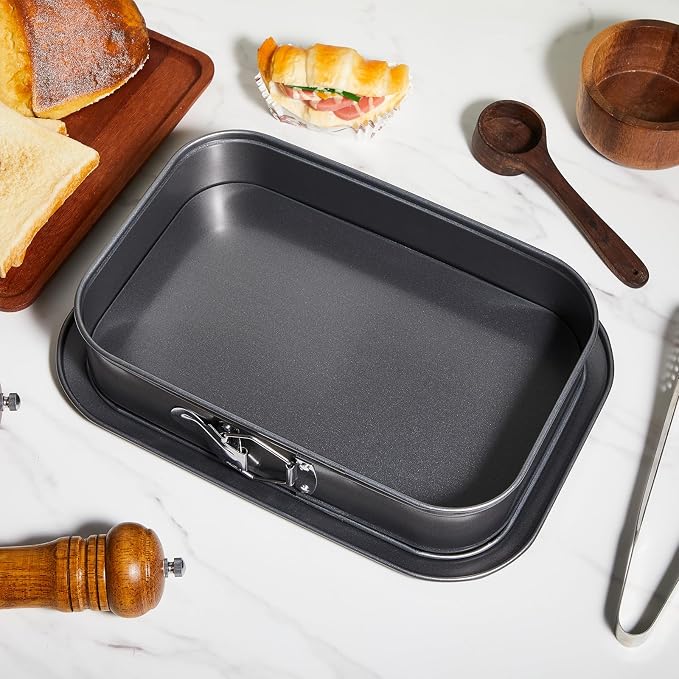 Uiifan 2 Pcs Non Stick Springform Pans Cheesecake Pan Rectangle Springform Pans Square Cake Pan with Removable Bottom for Kitchen Baking Roasting Muffin Bread Cake Brownie Bakeware(11 x 7 x 3 in)