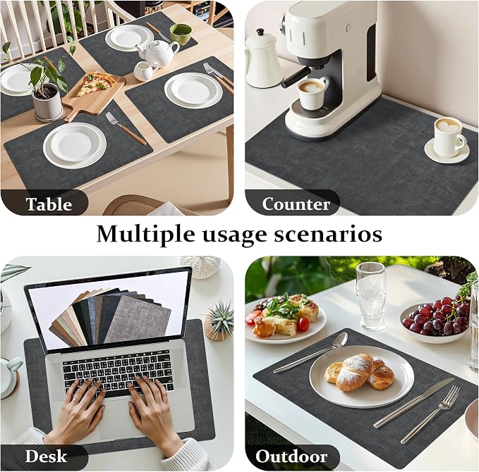 FROMHEART Faux Leather PU Placemats Set of 4 (Dark Grey,11.8" x 17") | Waterproof,Heat/Oil Stain-Resistant Table Mat–Reversible,Non-Slip,Easy to Clean Place Mats for Kitchen,Dining,Indoor/Outdoor