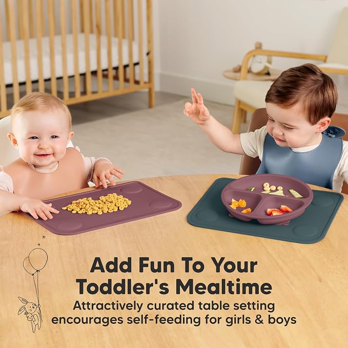 KeaBabies 2pk Silicone Placemats for Toddlers, Kids, Baby, 12x9 (Rocky, S) | Non Slip Suction Silicone Placemat for Restaurants, Dining Table,Travel, Easy to Clean, Food Grade/BPA-Free, Small Table Mat