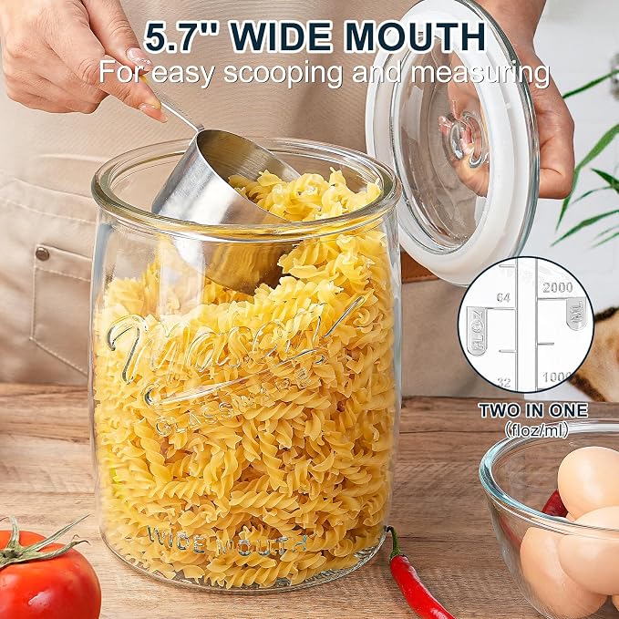 1 Gallon Glass Cookie Jar, Airtight Lid & Wide Mouth Mason Jar | Large Apothecary Jar for Sugar,Candy, Rice, Flour, Dog Treat & Pantry Organization. BPA-free Glass, Leak-proof Seal, Reusable