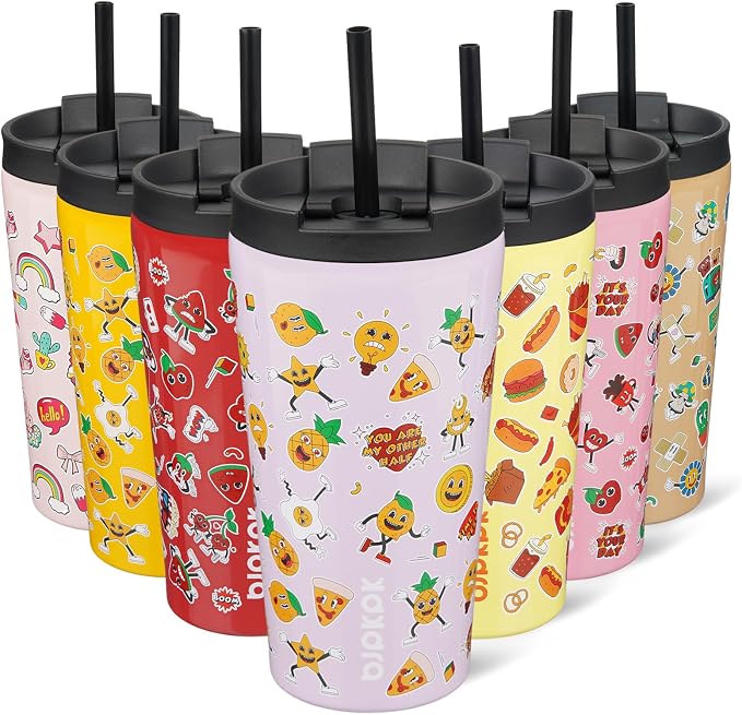 BJPKPK 18 oz Coffee Tumbler with Straw, Insulated Stainless Steel Cup | Double Wall Vacuum, Leak Proof, Keeps Hot/Cold, BPA Free, Cupholder Friendly, Travel, Hawaii Fruits-Purple