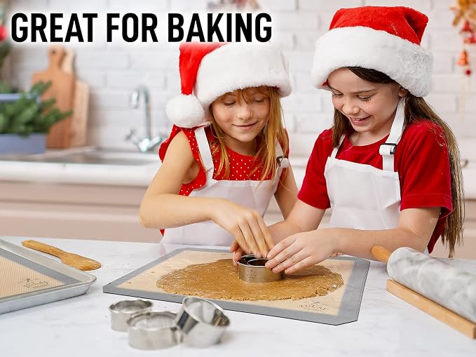 Zulay Kitchen (2 Pack) Silicone Baking Mat Sheet Set - Reusable Baking Mat Nonstick - Half Sheet Baking Mat For Oven - 16.5" x 11.6" (Light Gray)
