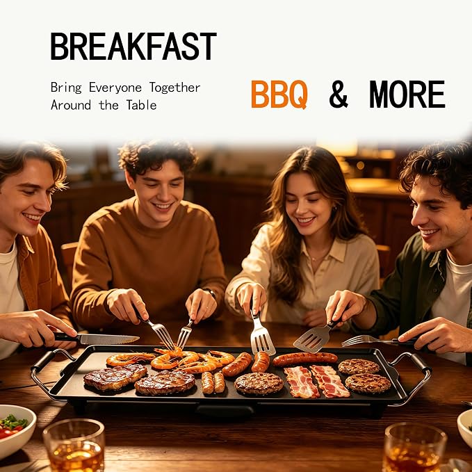 30-Inch Electric Griddle & Teppanyaki Grill, 1400W Large Non-Stick Surface, Intelligent Temperature Control, Easy to Clean. Indoor/Outdoor Use for Pancakes, BBQ, Camping & Gatherings