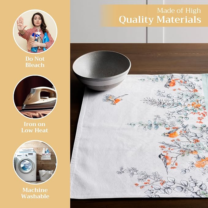Maison d' Hermine Placemats Set of 4 Reusable 100% Cotton (13"x19") | Cloth Place Mats Washable Table Mats for Kitchen Dining Party Wedding Home Thanksgiving Christmas - Whitish Shabby Chique