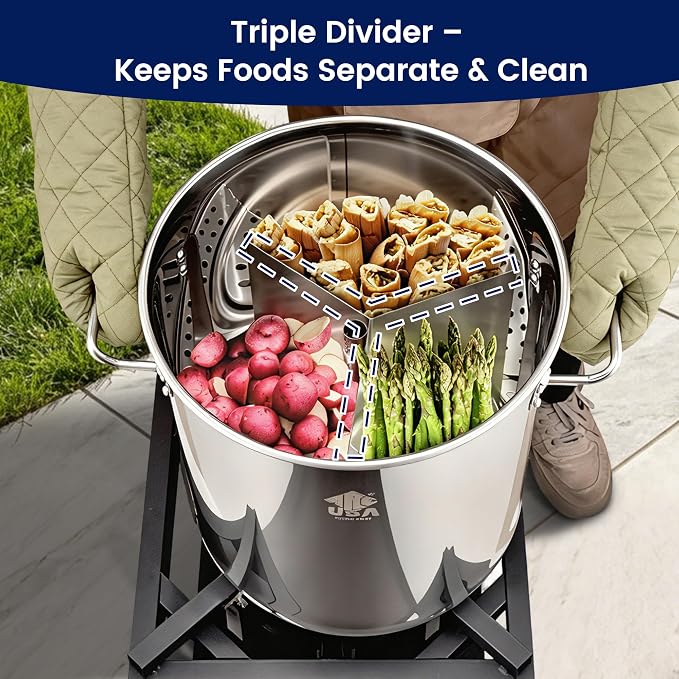 ARC 52QT Stainless Steel Stockpot for Crab Seafood Boiler w/Basket, 13Gal | Outdoor Cooking Pot w/Steamer Rack-Divider-Lift Hook-Tube For Crawfish Lobster Shrimp Boiling-Turkey Fryer and Tamales Steam
