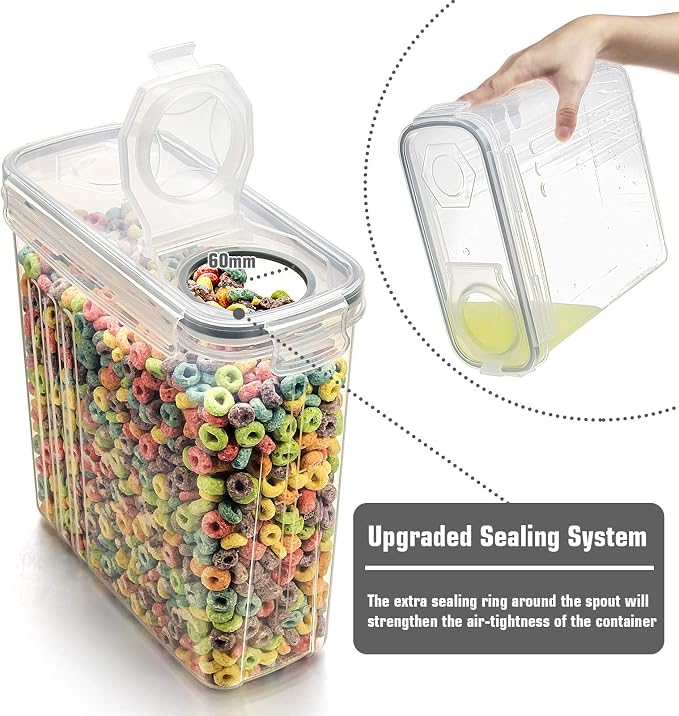 Wildone Cereal Storage Containers Set, Large BPA Free Plastic Airtight Food Storage Containers 4L /135.3oz for Flour, Sugar, 6 Piece Set Cereal Dispensers with 20 Labels & Marker, Grey