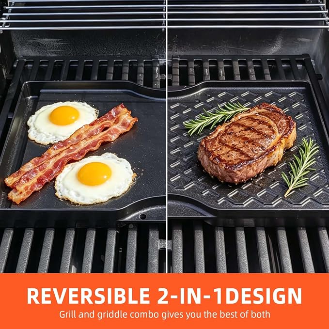 17.5 Inch Grill Griddle for Weber Spirit 200 Series | Dual Sided Sear Parts for Weber Spirit 200 & GS4 Spirit II E210, Porcelain-Enameled Cast lron Thick Nonstick BBQ Griddle Pan