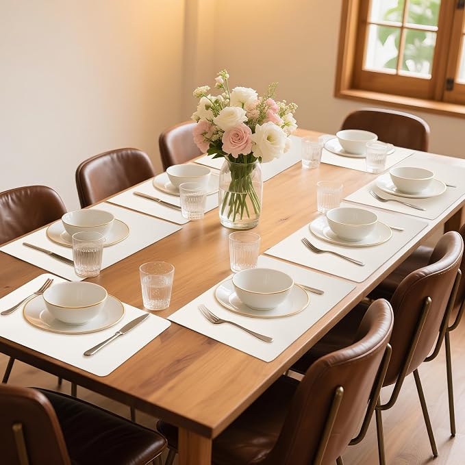 Maxpearl Faux Leather Placemats Set of 8, Easy to Clean, Ivory White | Waterproof - Heat Resistant - Non Slip - Wipe Clean Dining Table Place Mats, Suitable for Indoor & Outdoor Use, 17''×12''