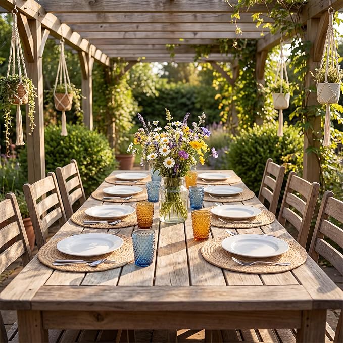 Natural Jute Placemats Set of 10, Round Woven Table Mats, 13 Inch Rattan Charger Plates for Dinner, Boho Farmhouse Braided Place Mats