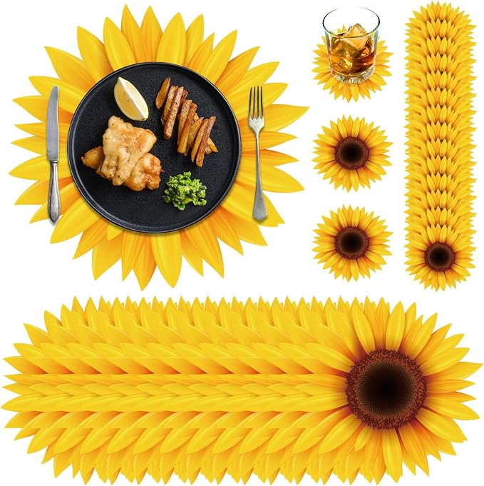 Geosar 200 Sunflower Placemats with Coasters Set, Disposable Paper Placemats and Coasters for Sunflower Table Decoration Outdoor Indoor for Summer Dining Table Decoration Wedding Shower Birthday