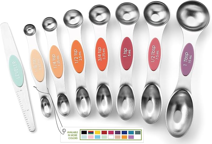 Spring Chef Stainless Steel 8 Magnetic Measuring Spoons Set, Desert Sunset | Dual Sided Metal Teaspoon & Tablespoon Measuring Spoons with Leveler for Dry & Liquid Ingredients, Fits in Kitchen Spice Jars