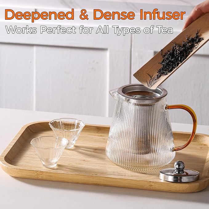 Glass Teapot with Removable Infuser, 25 oz (740 ml) | Borosilicate Glass Tea Pot for Loose Leaf Tea Steeper, Blooming Tea Maker and Brewer, Ideal Gift for Tea Lovers