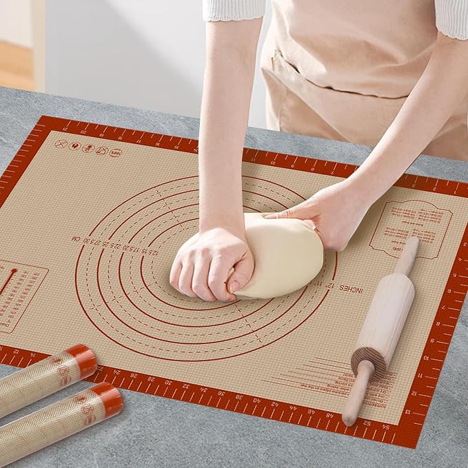 32" x 24" Silicone Baking Mat with Measurement Guides | Extra Thick Pastry Rolling & Sourdough Mat Baking Supplies for Making Pizza, Pie, Cookies and Bread