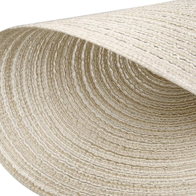 Topotdor 14 Inch Round Placemats Heat-Resistant Stain Resistant Anti-Skid Washable Polyproplene Table Mats Placemats (Beige, Set of 6)