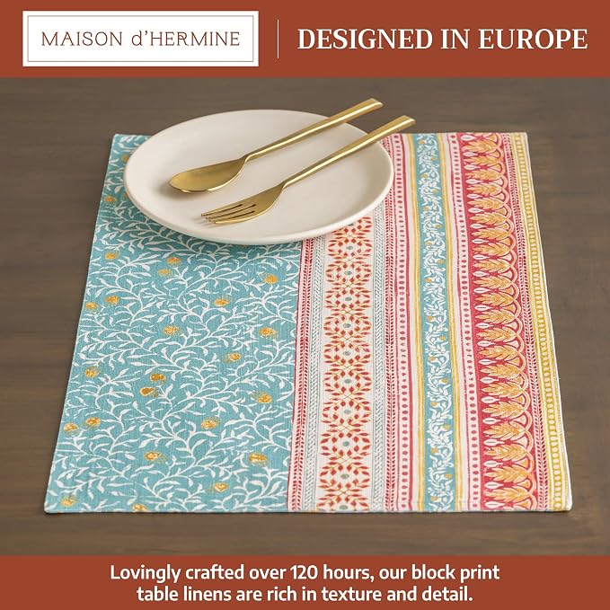 Maison d' Hermine Placemats Set of 4 Reusable 100% Cotton (13"x19") | Cloth Place Mats Washable Table Mats for Kitchen Dining Party Wedding Hotel Home Thanksgiving Christmas - Carpo