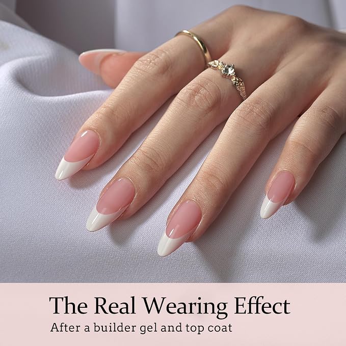 BTArtboxnails XCOATTIPS White French Tip Press On Nails, M Almond, Pink | Lamp-Curable, 4-Week Wear, Salon Quality Value at Home, Natural Nail Look, Easy-to-Apply for Beginners, 160Ct Nail Tips Only