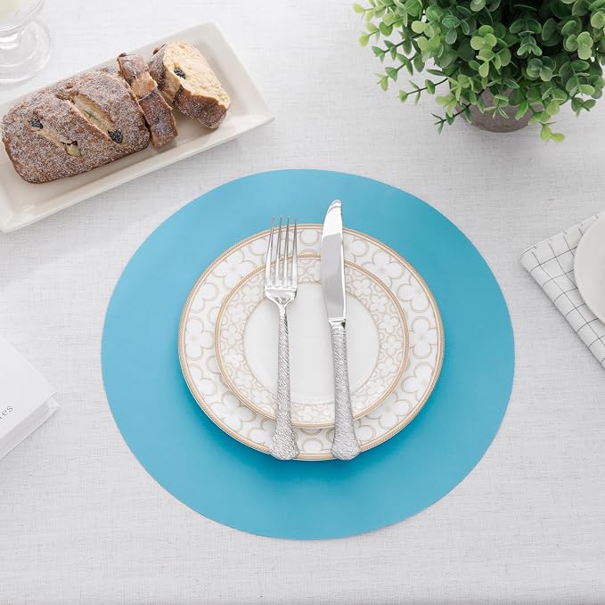 SHACOS 100 pcs Round Paper Placemats Disposable 13 inch Colored Paper Place Mats for Wedding Birthday Party Bridal Baby Shower Events Table Decoration, Sky Blue